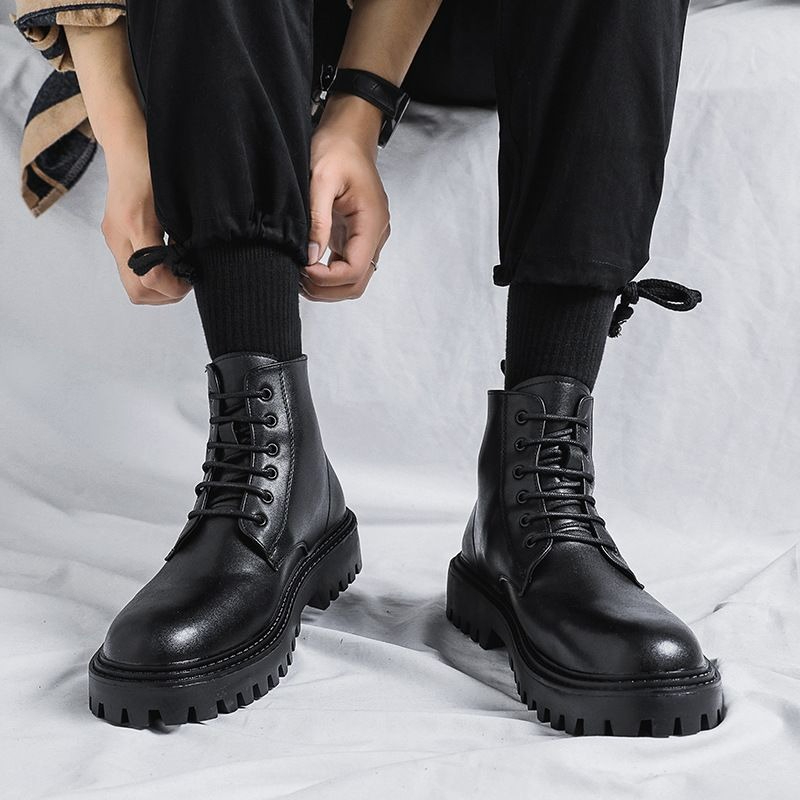 Men High Top Leather Boots Fas - Men'S Shoes With Height Increase ulasan dan harga